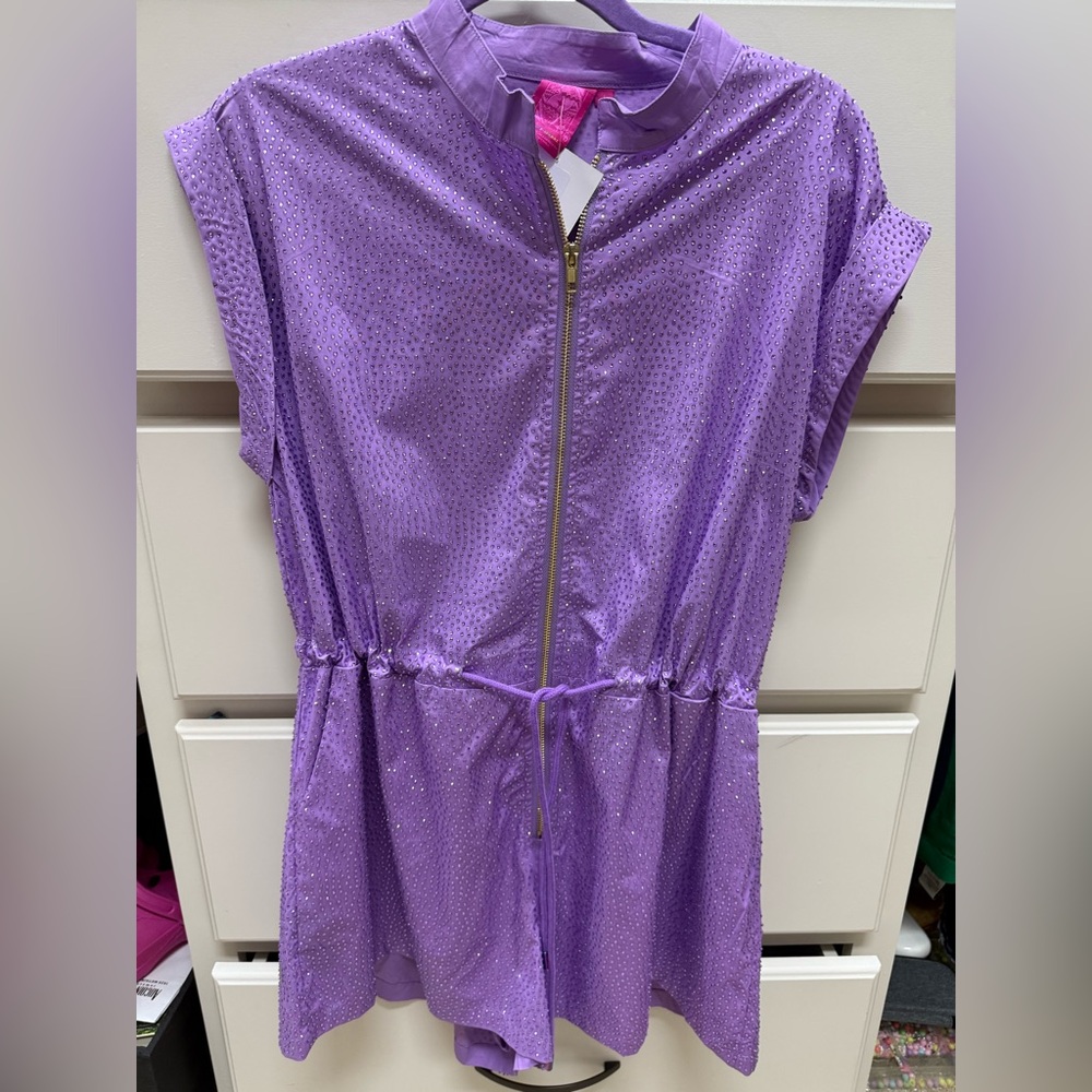 QUEEN OF SPARKLES Purple Rhinstone Romper